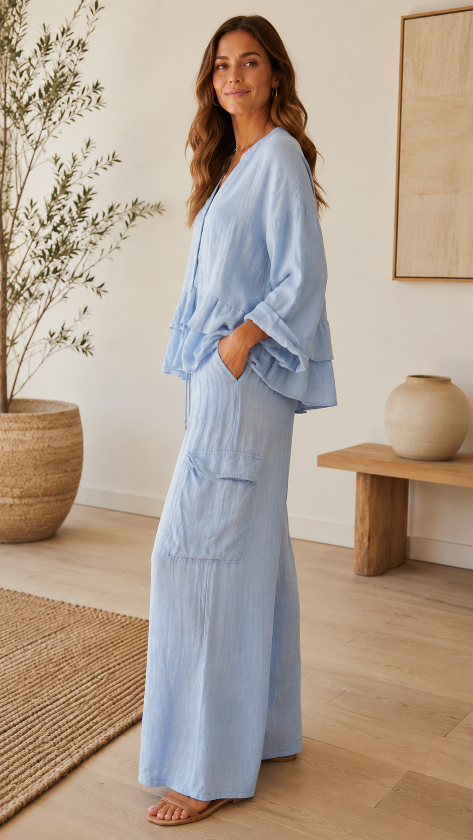 Linen Ruffle 2-Piece Set