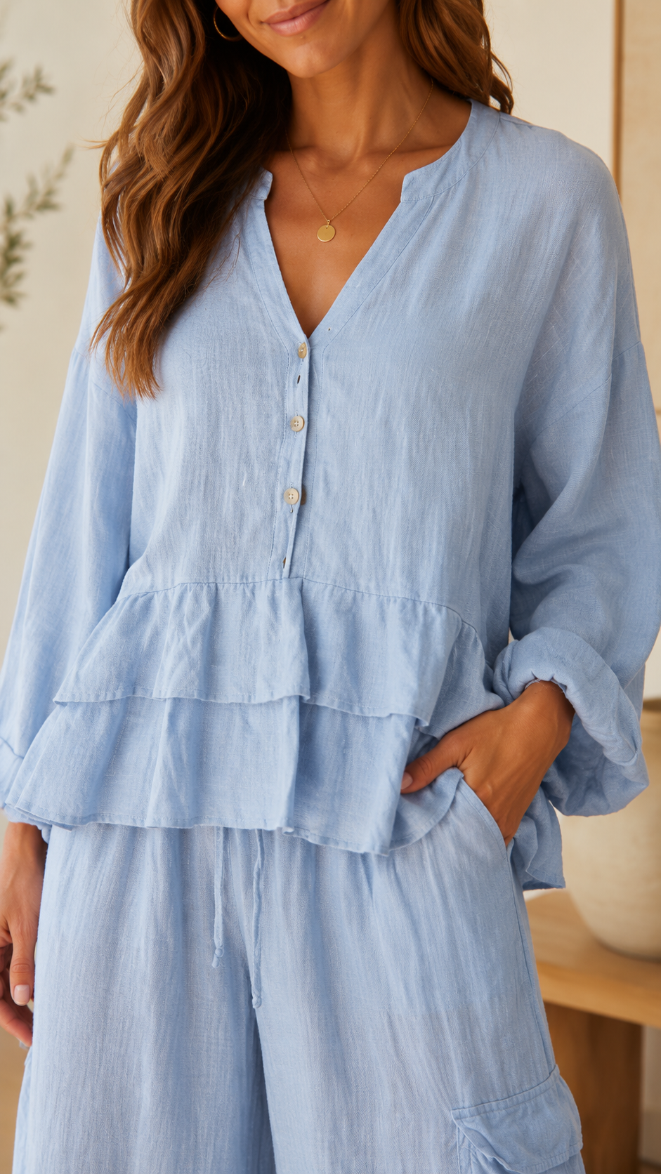 Linen Ruffle 2-Piece Set