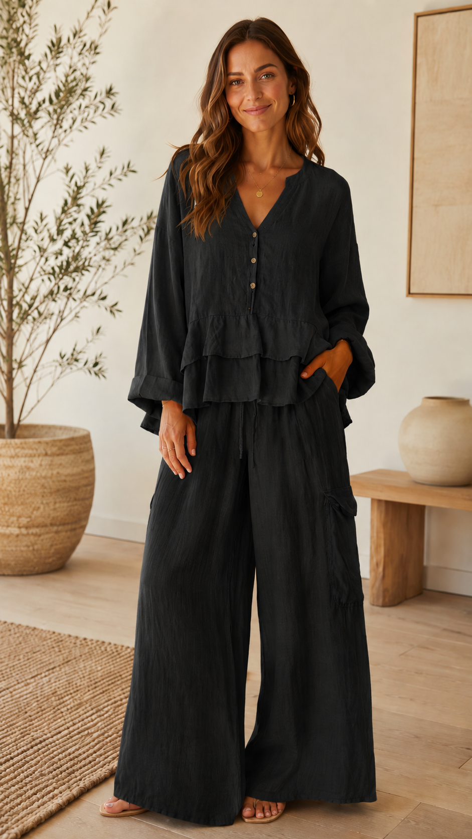 Linen Ruffle 2-Piece Set