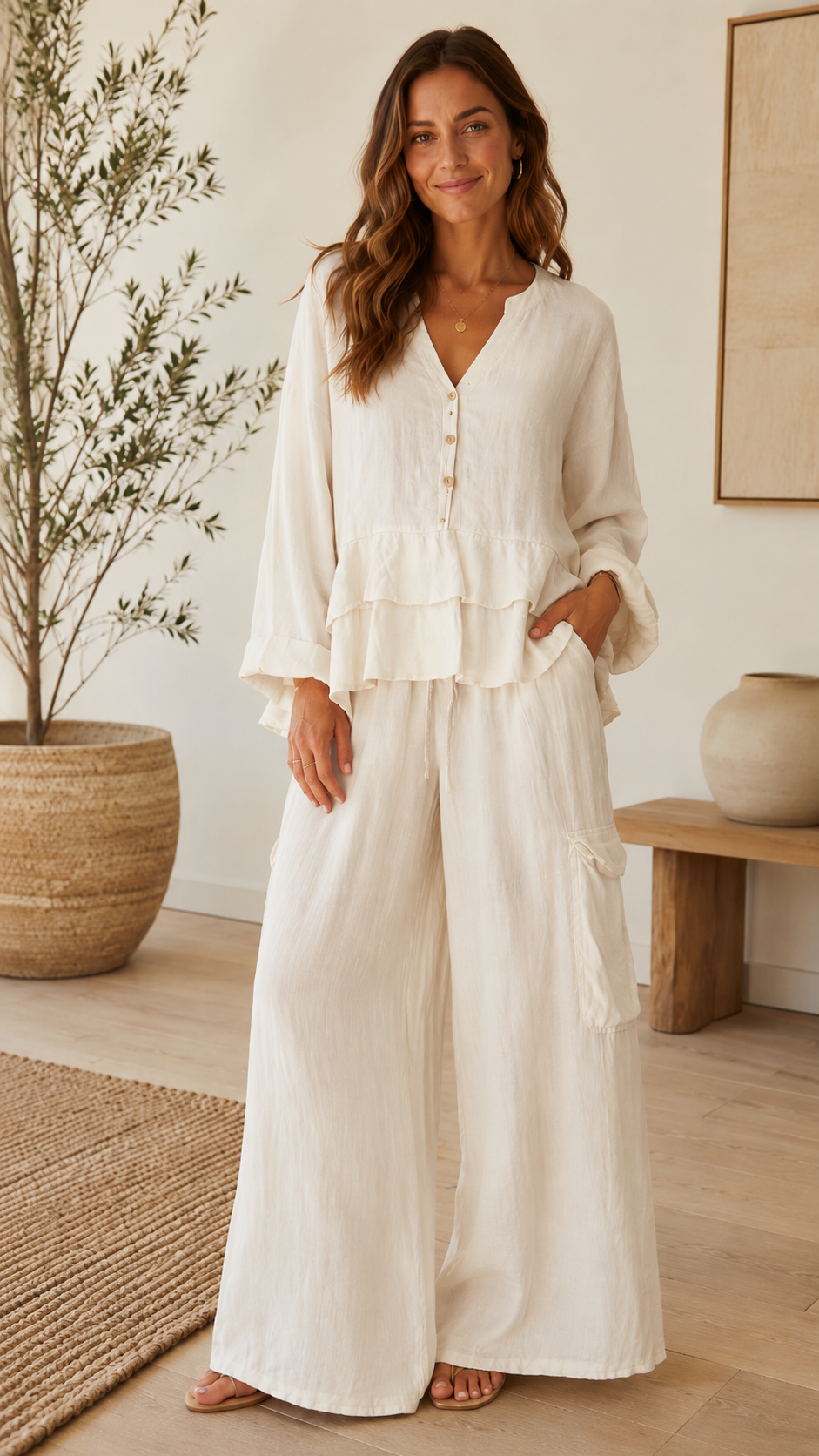 Linen Ruffle 2-Piece Set