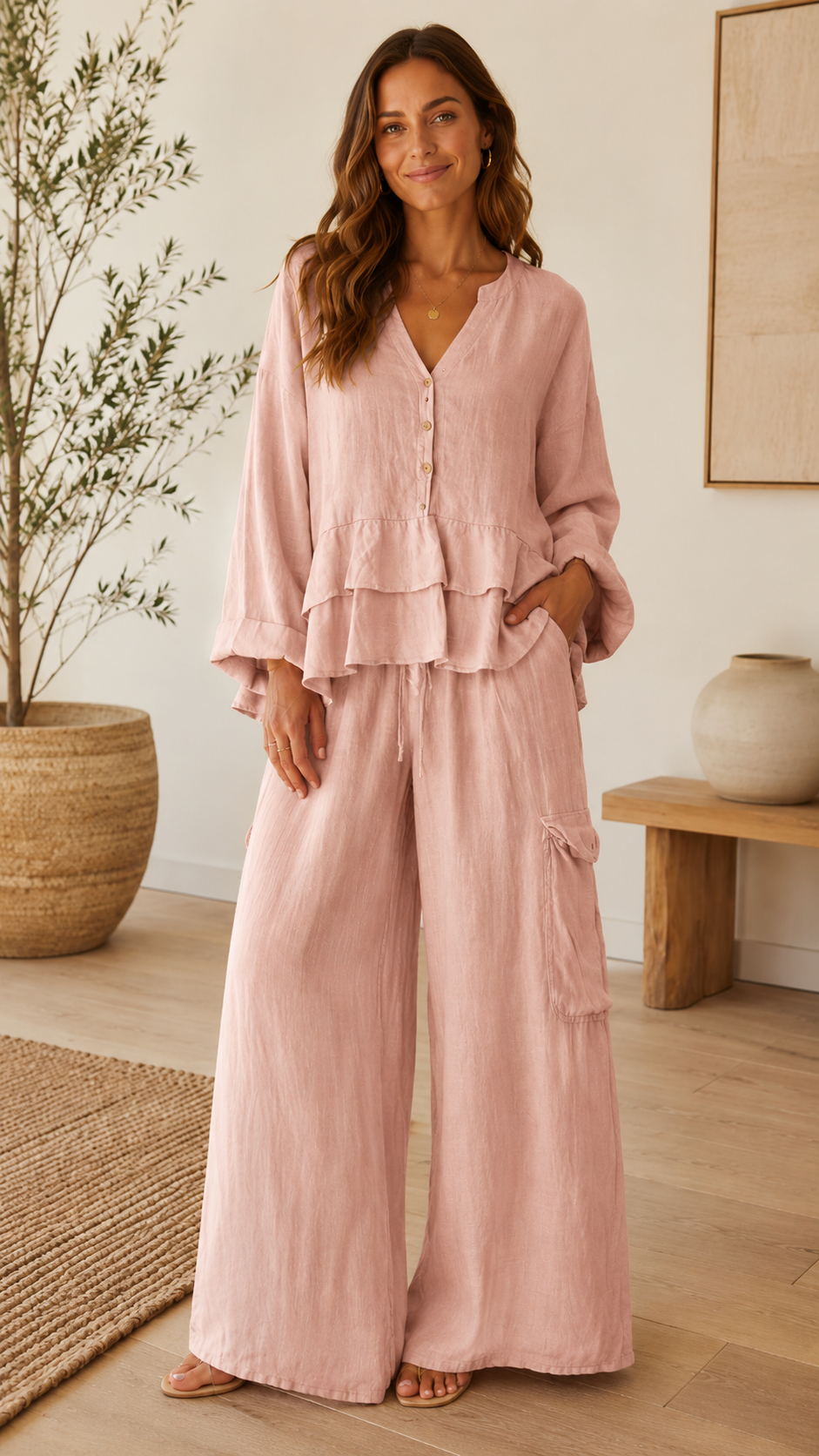 Linen Ruffle 2-Piece Set