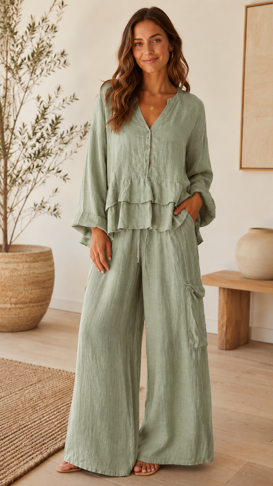 Linen Ruffle 2-Piece Set
