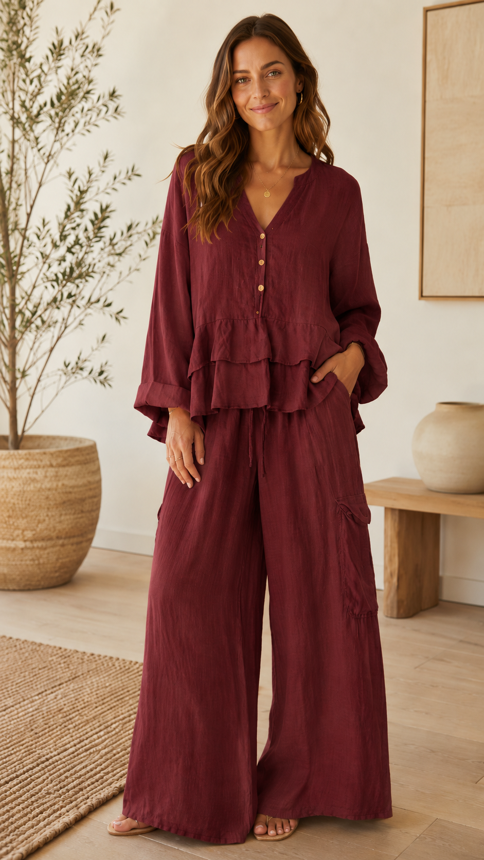 Linen Ruffle 2-Piece Set
