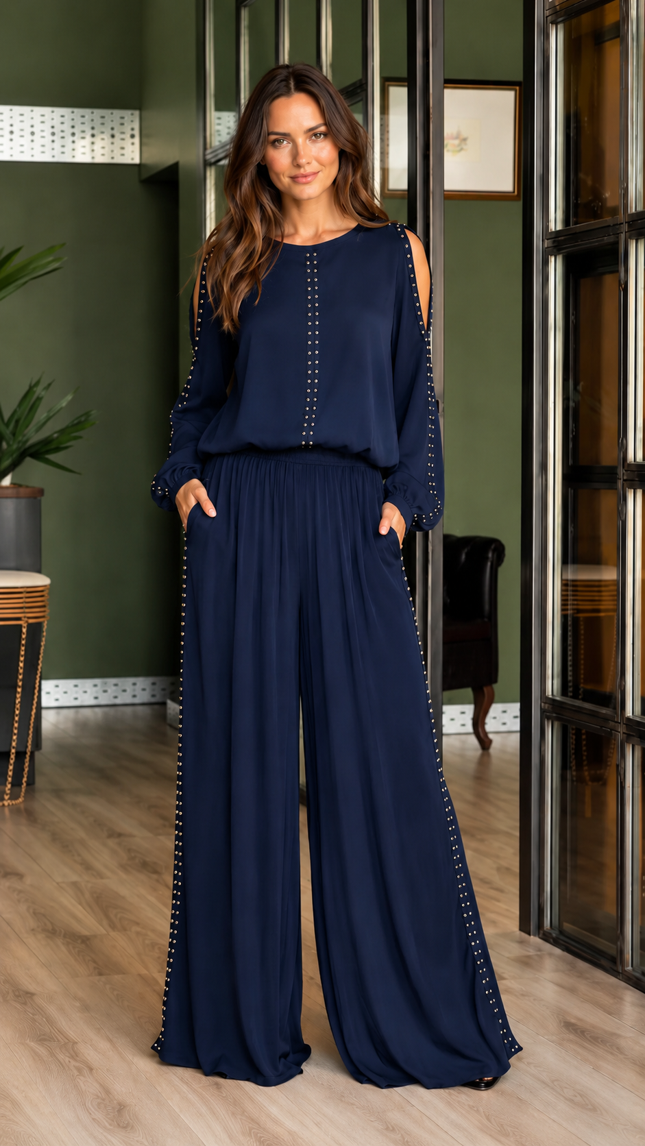 Studded Cold-Shoulder 2-Piece Set