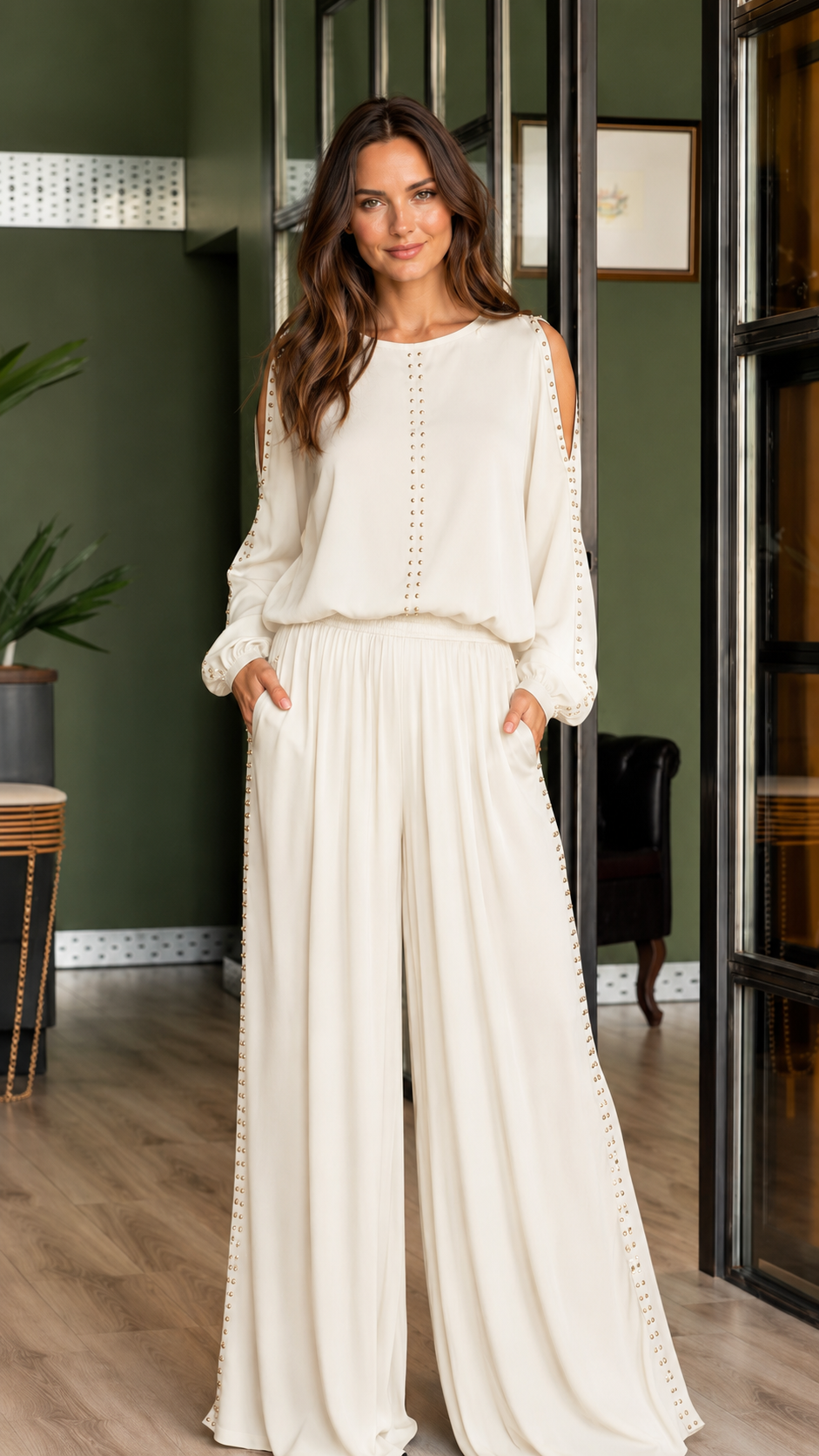 Studded Cold-Shoulder 2-Piece Set