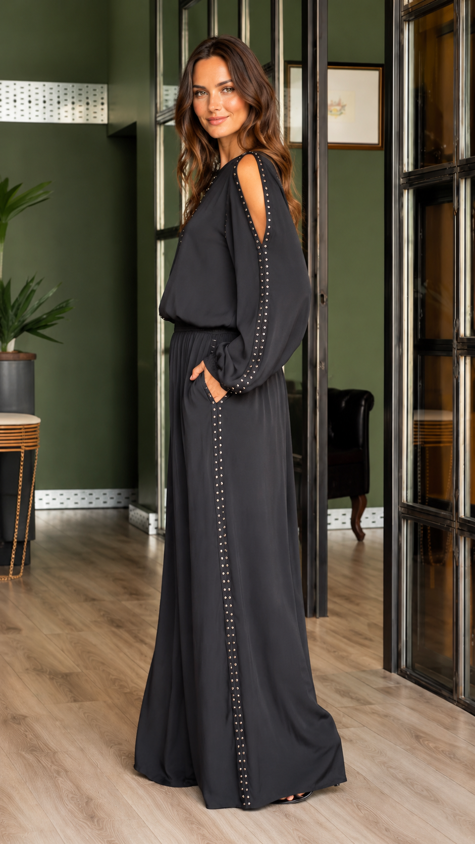 Studded Cold-Shoulder 2-Piece Set