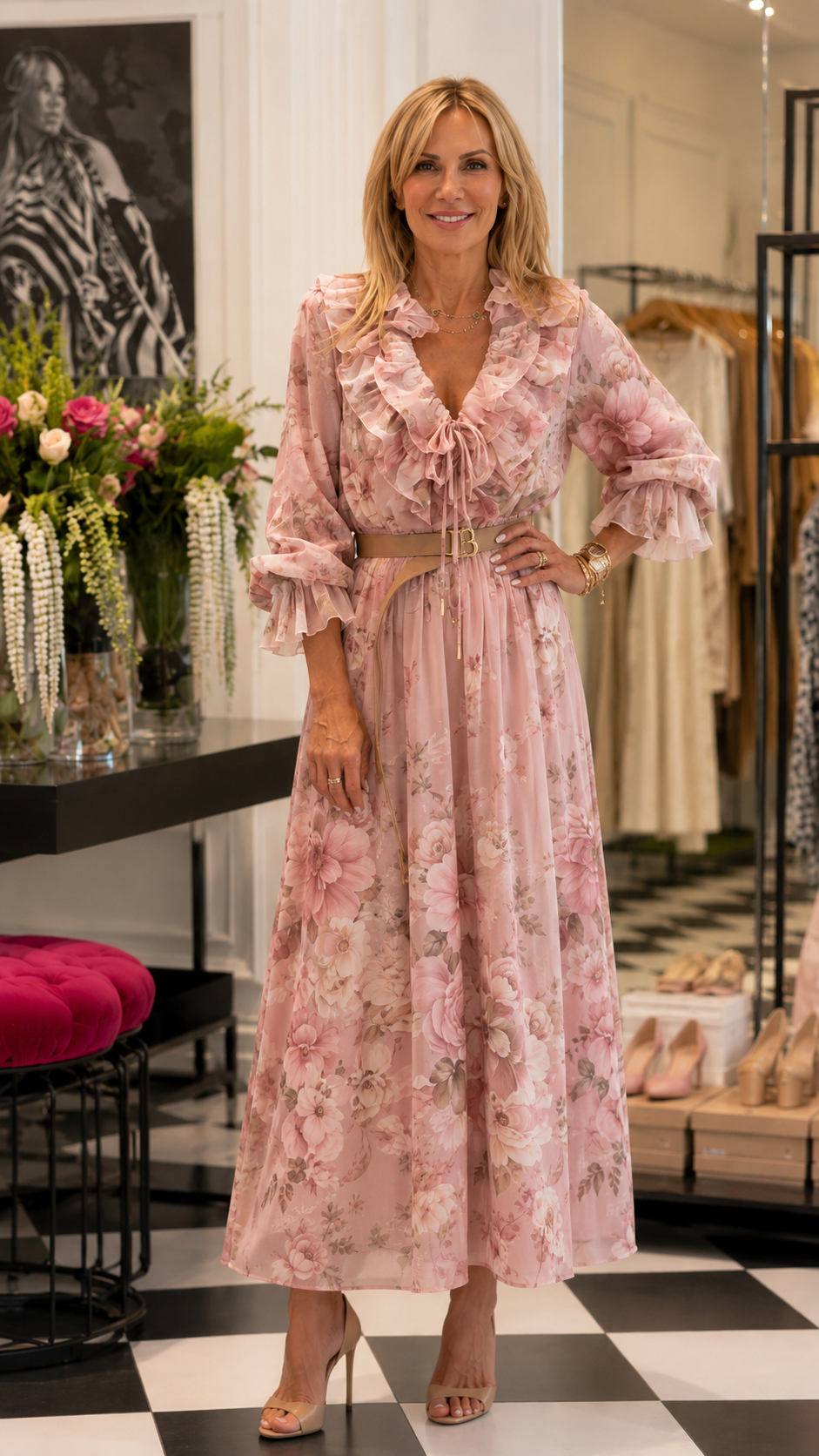 Floral Ruffle Midi Dress