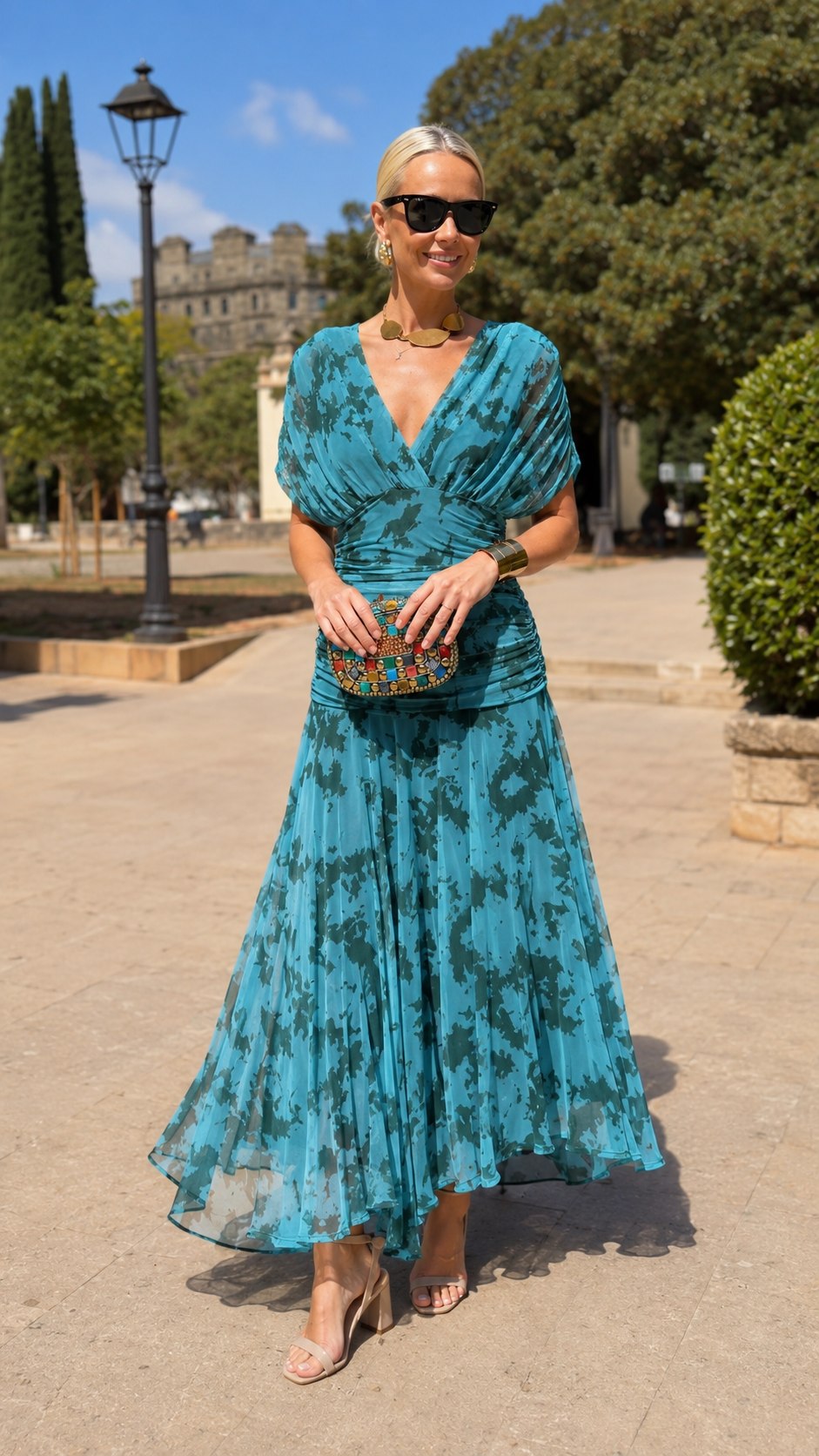 Printed Chiffon Midi Dress