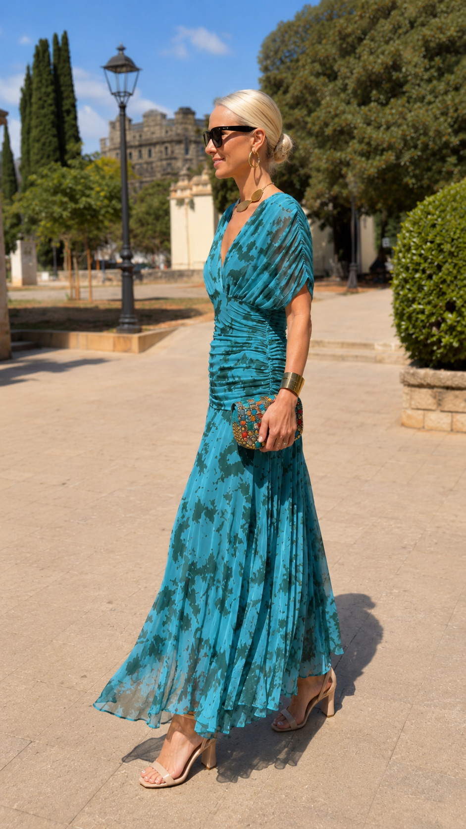 Printed Chiffon Midi Dress