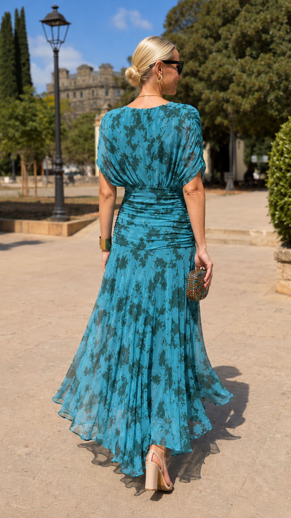 Printed Chiffon Midi Dress