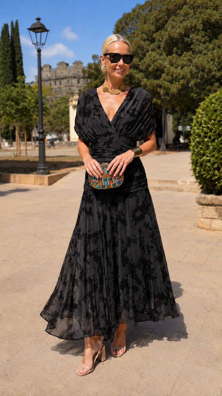 Printed Chiffon Midi Dress