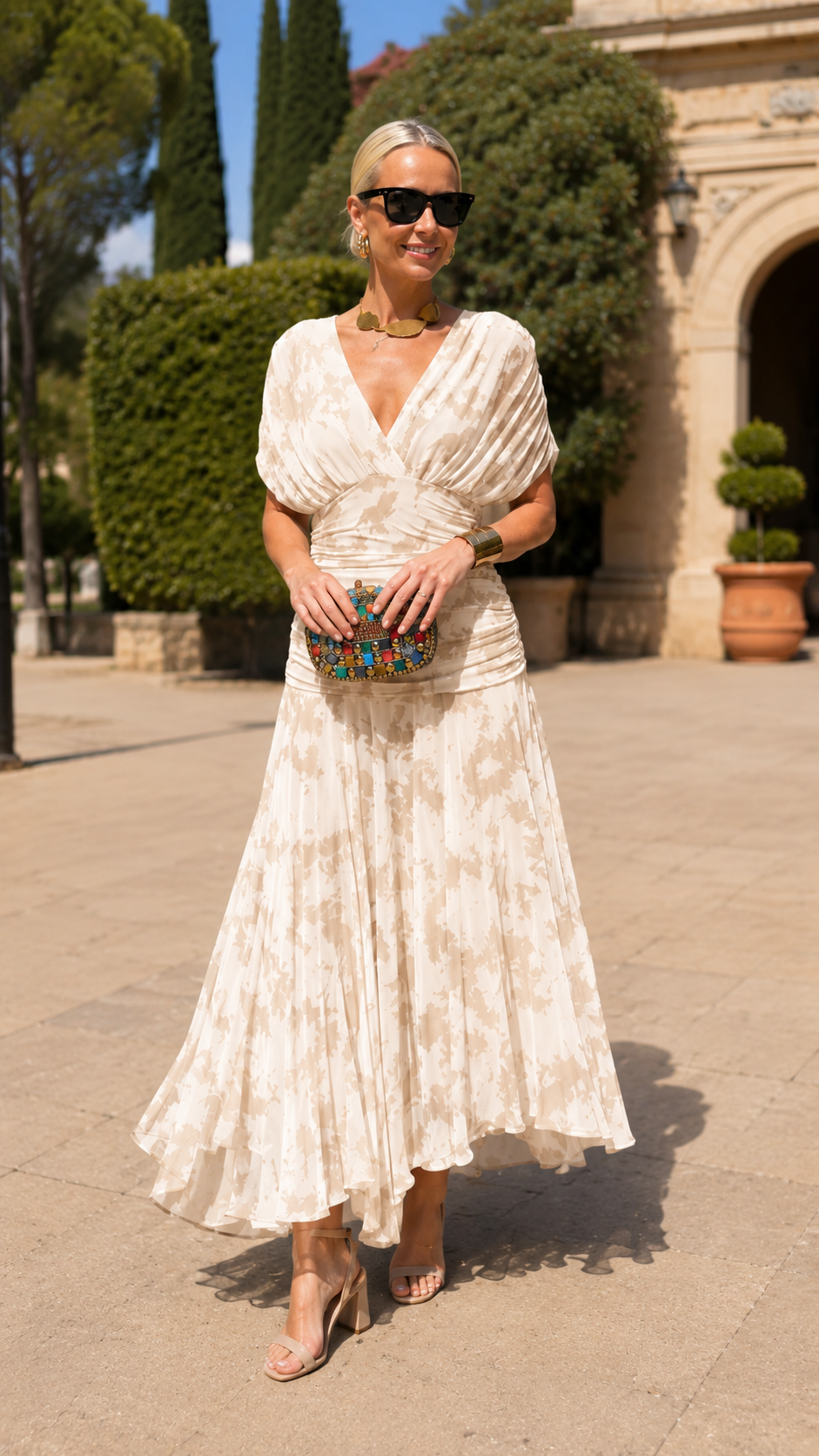 Printed Chiffon Midi Dress