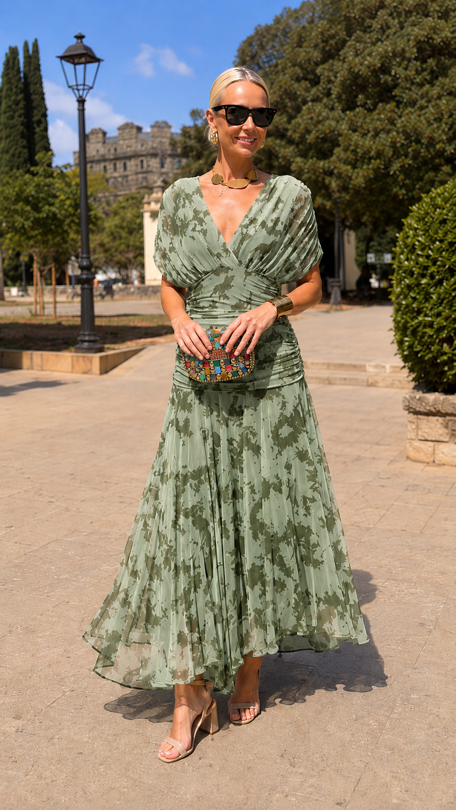 Printed Chiffon Midi Dress