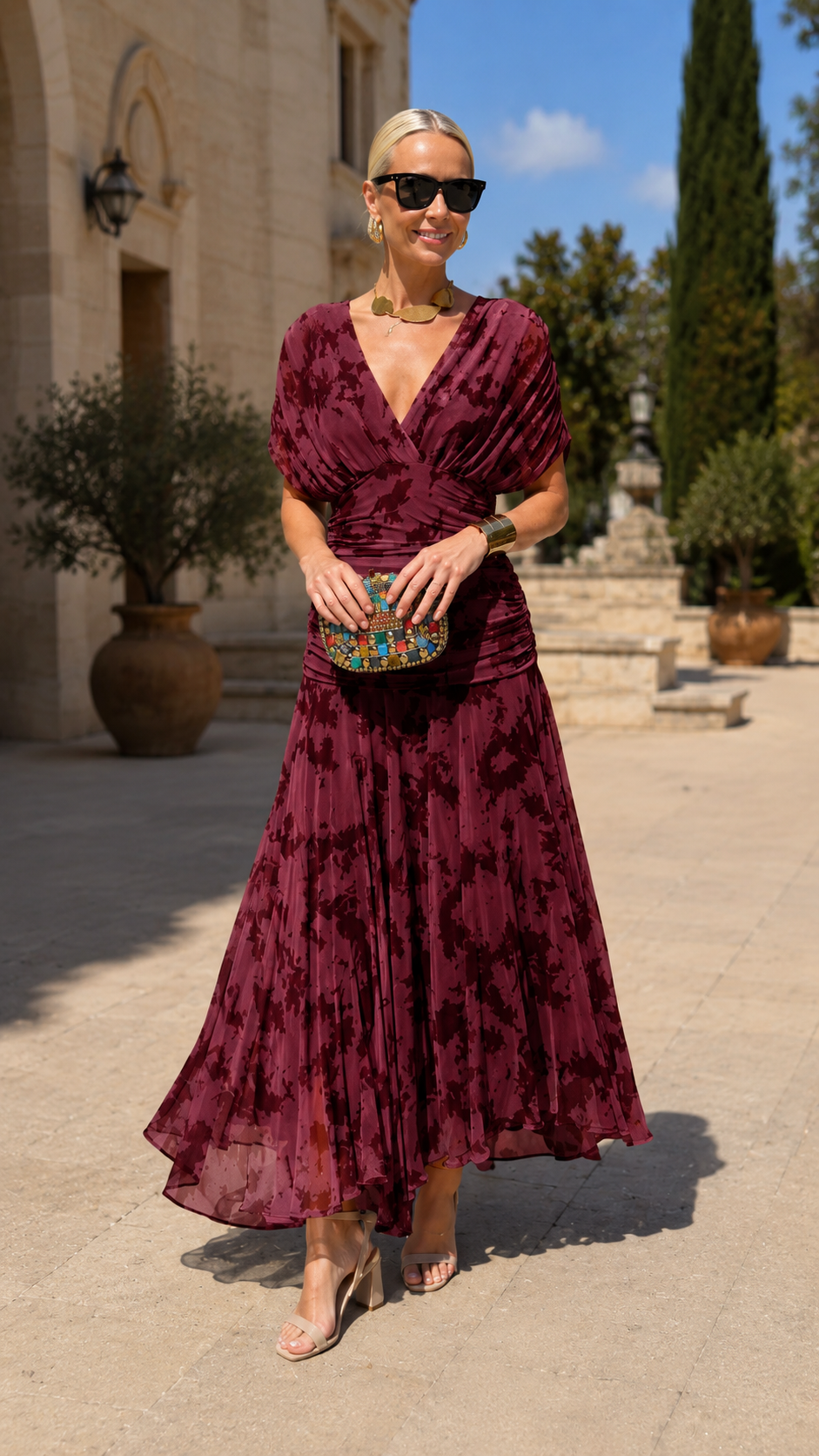 Printed Chiffon Midi Dress