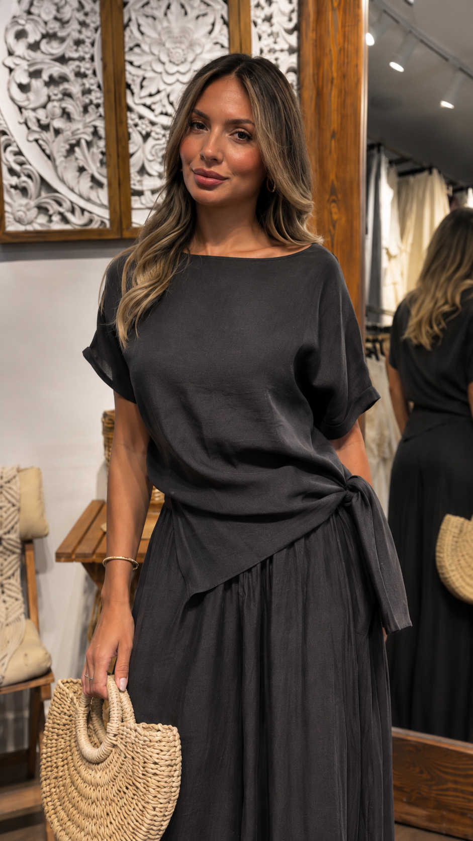 Side-Tie Top & Flowy Wide-Leg Pants Set