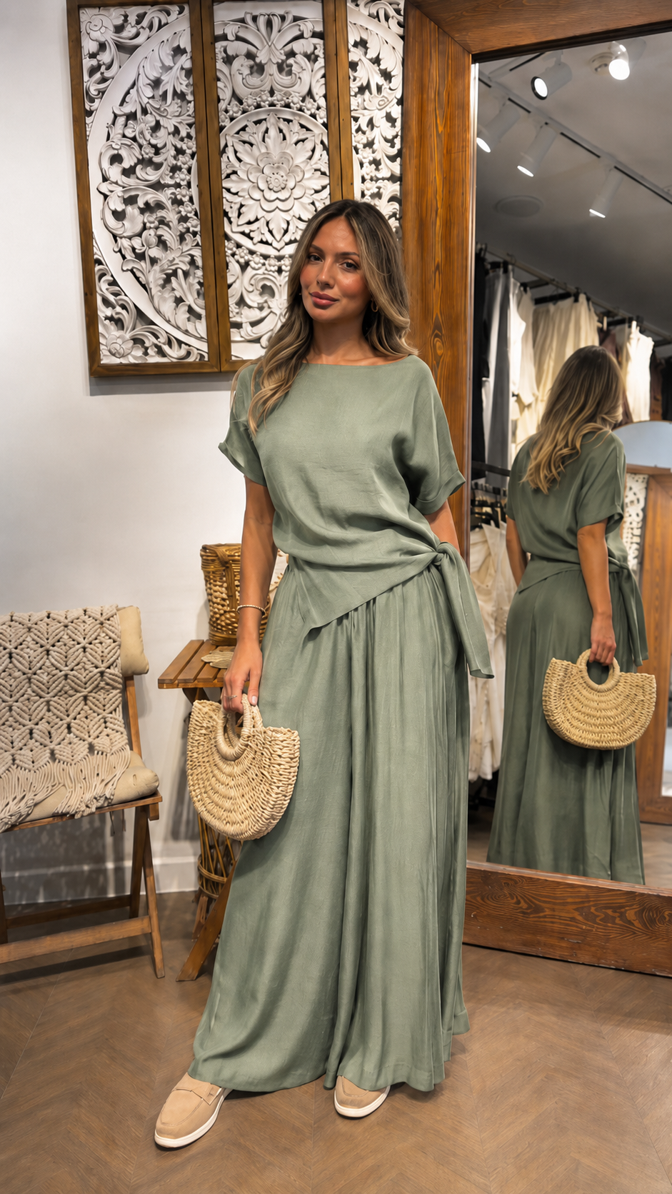 Side-Tie Top & Flowy Wide-Leg Pants Set