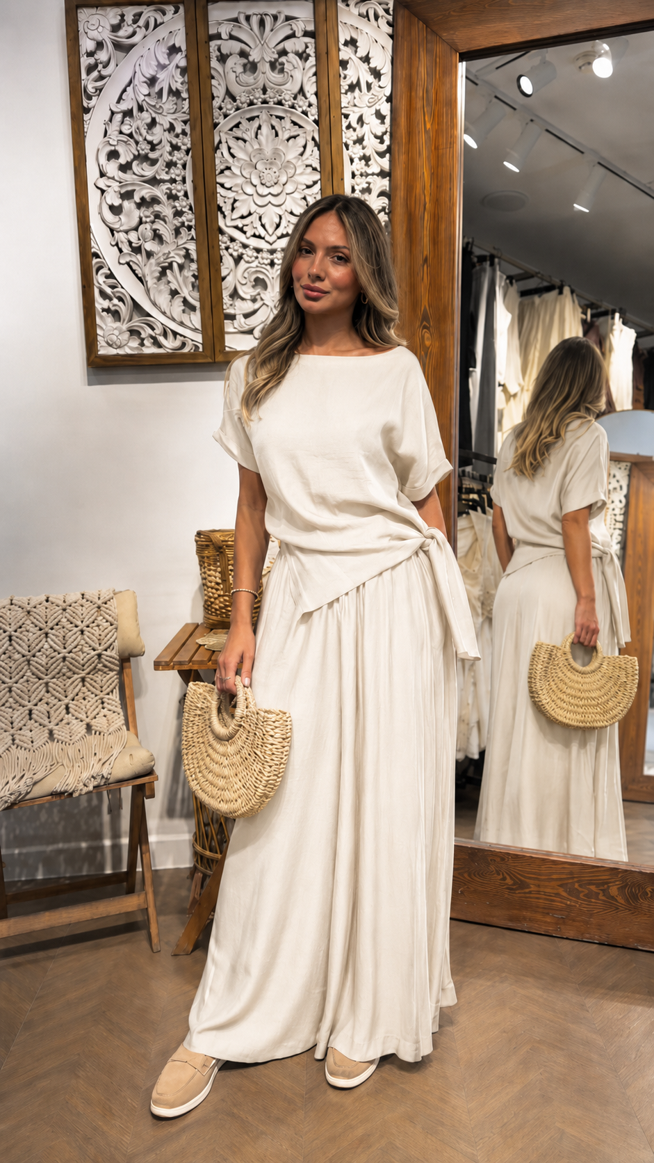 Side-Tie Top & Flowy Wide-Leg Pants Set