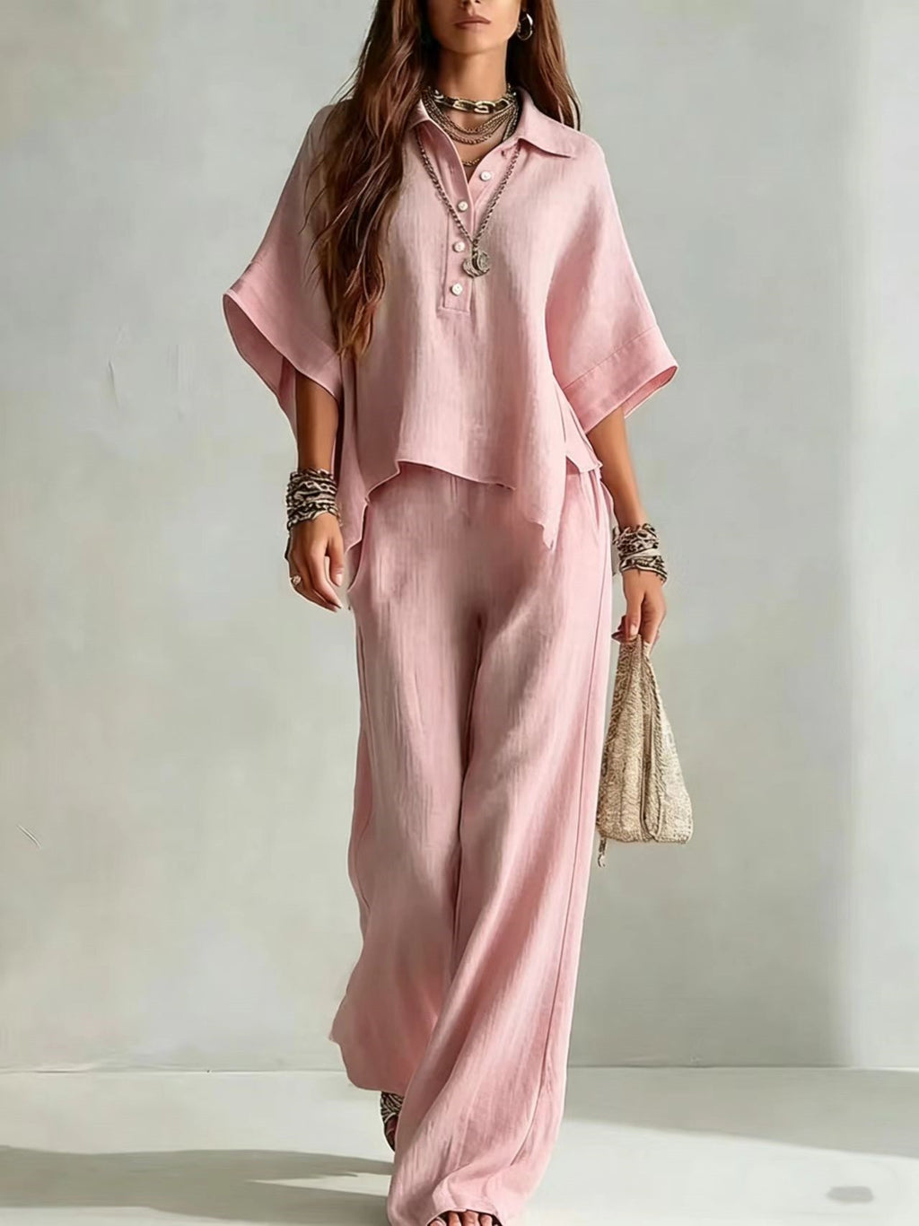 Relaxed Linen Shirt & Wide-Leg Pants Set