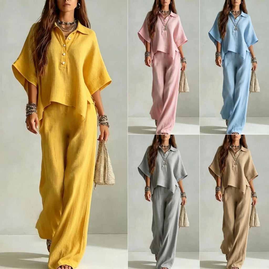 Relaxed Linen Shirt & Wide-Leg Pants Set