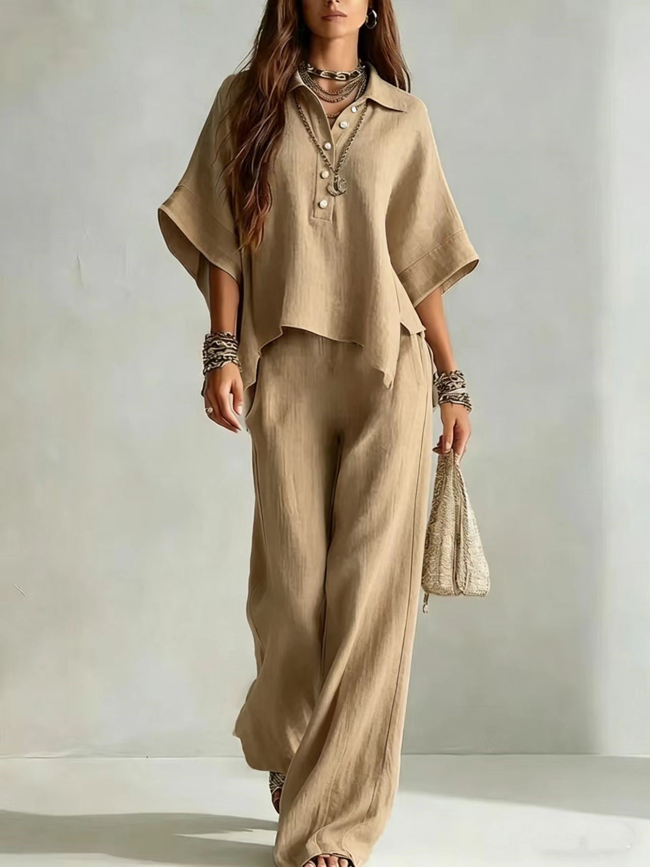 Relaxed Linen Shirt & Wide-Leg Pants Set