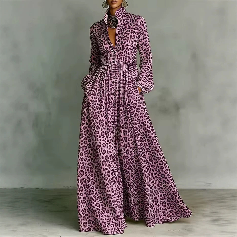 Leopard Print Shirt Maxi Dress