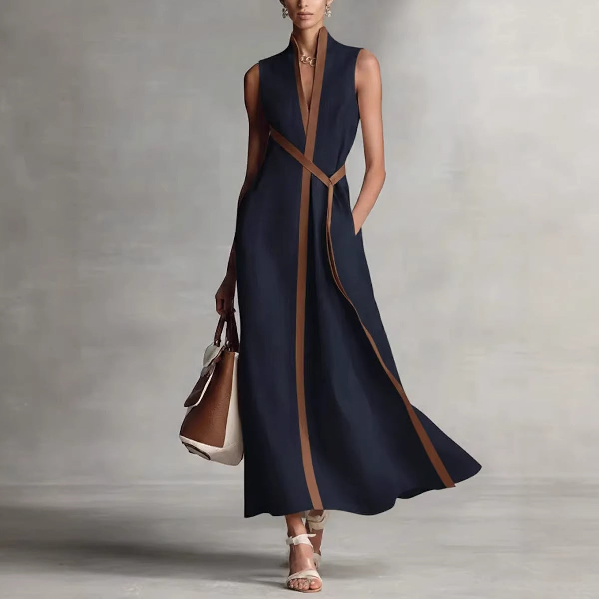 Contrast Trim Maxi Dress