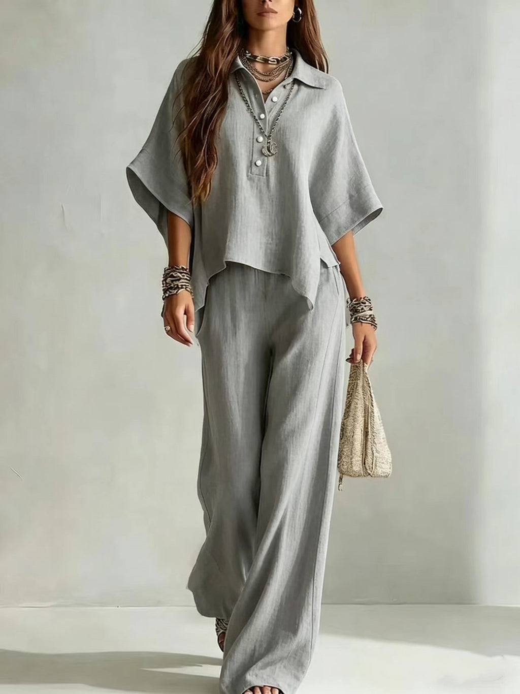 Relaxed Linen Shirt & Wide-Leg Pants Set