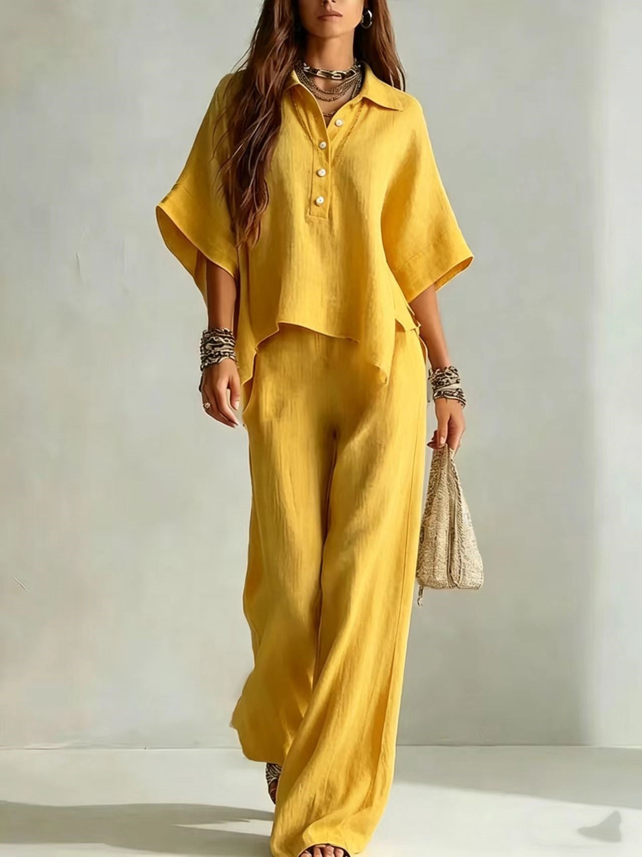 Relaxed Linen Shirt & Wide-Leg Pants Set