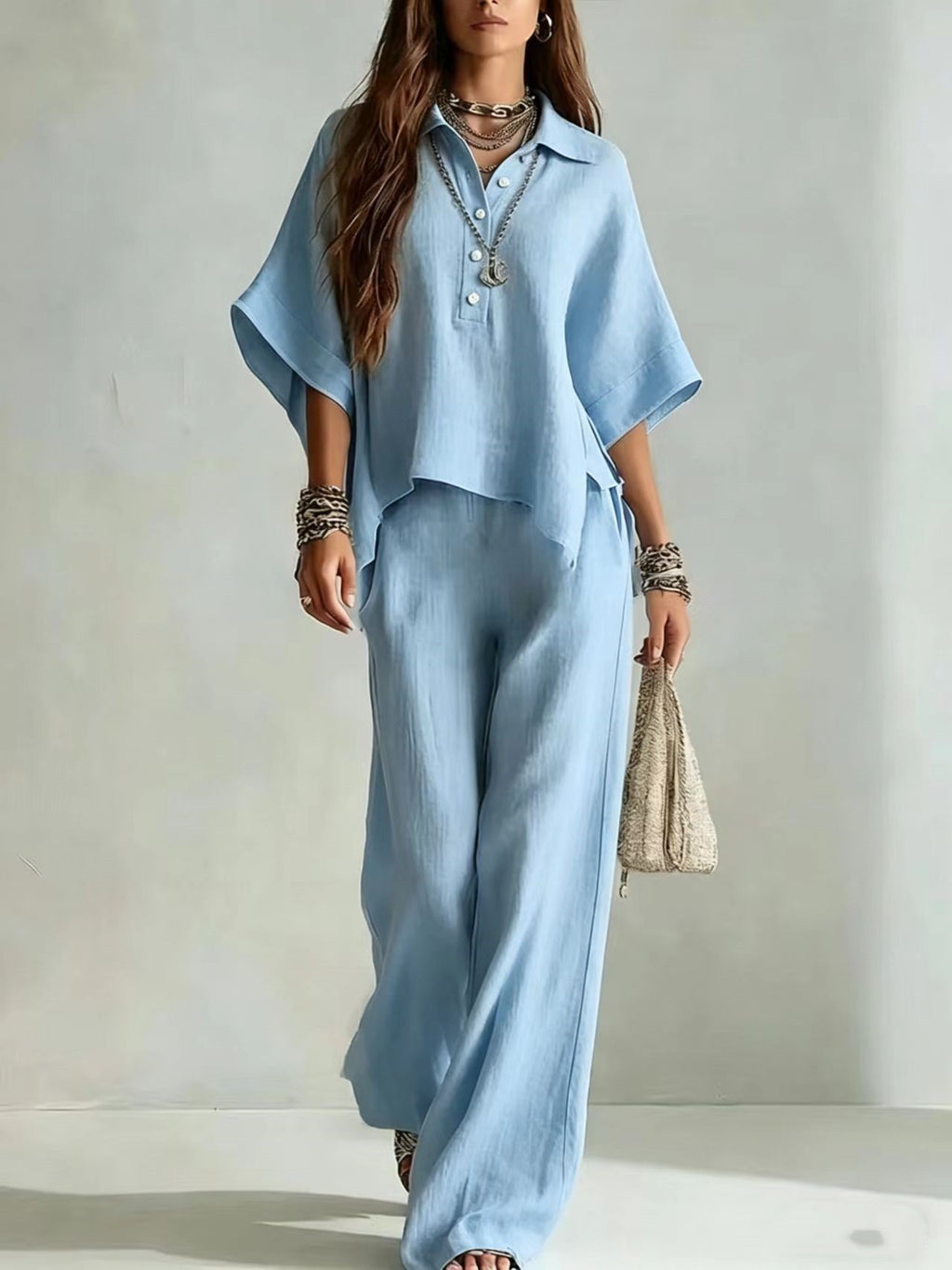 Relaxed Linen Shirt & Wide-Leg Pants Set