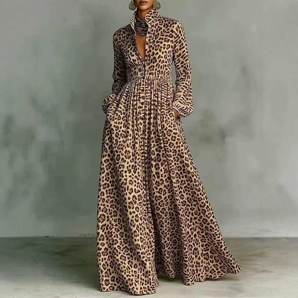 Leopard Print Shirt Maxi Dress