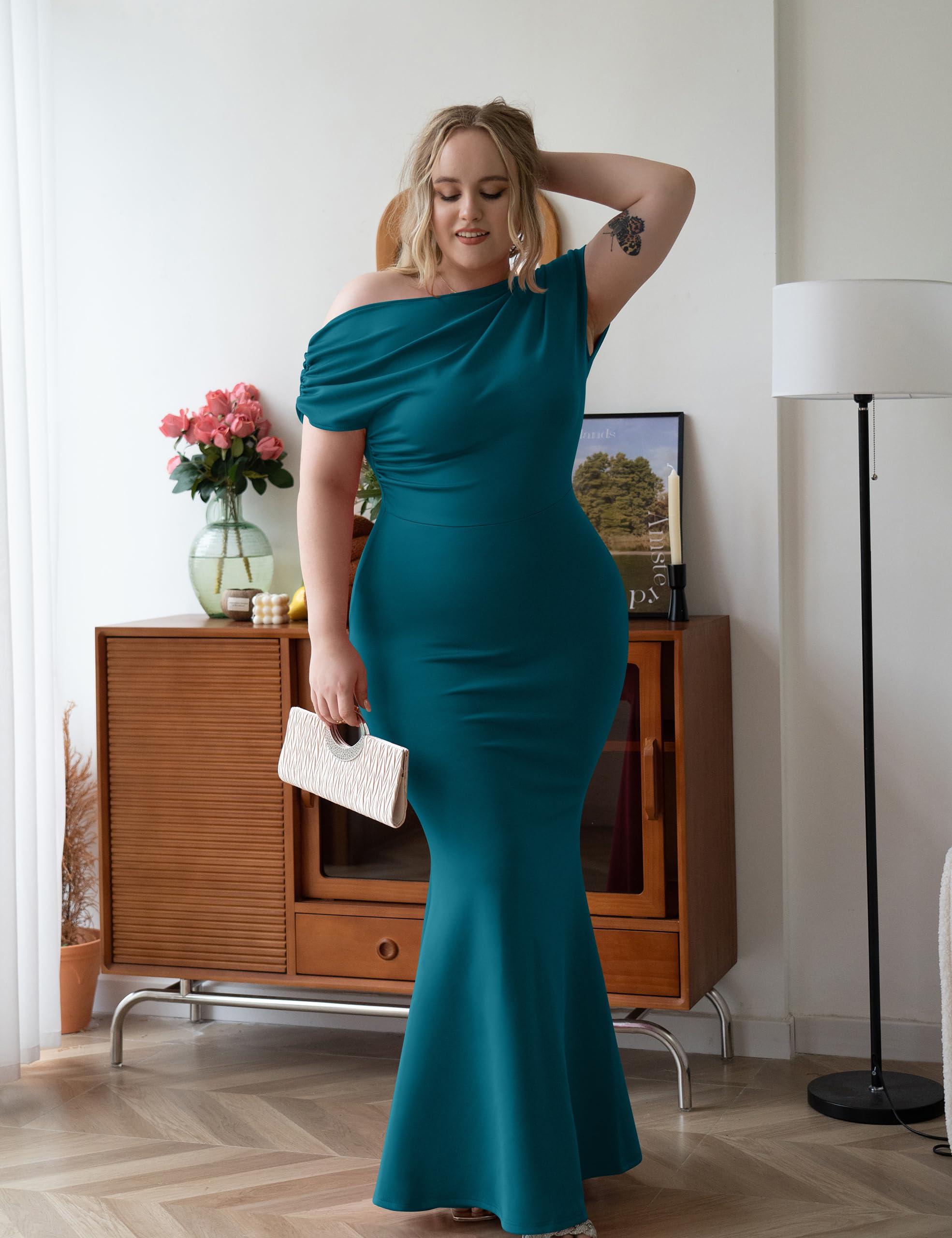 2025 Women's Elegant Sleeveless Off Shoulder Bodycon Long Formal Party Evening Dress
