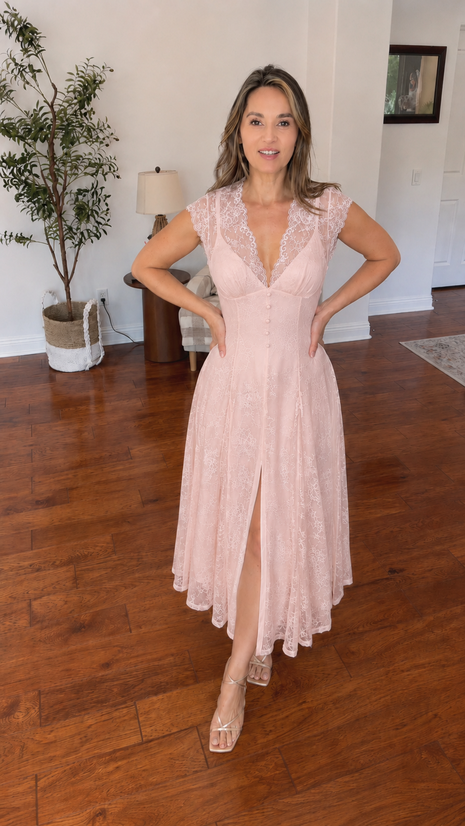 Lace Shapewear Midi Dress with Built-In Shorts