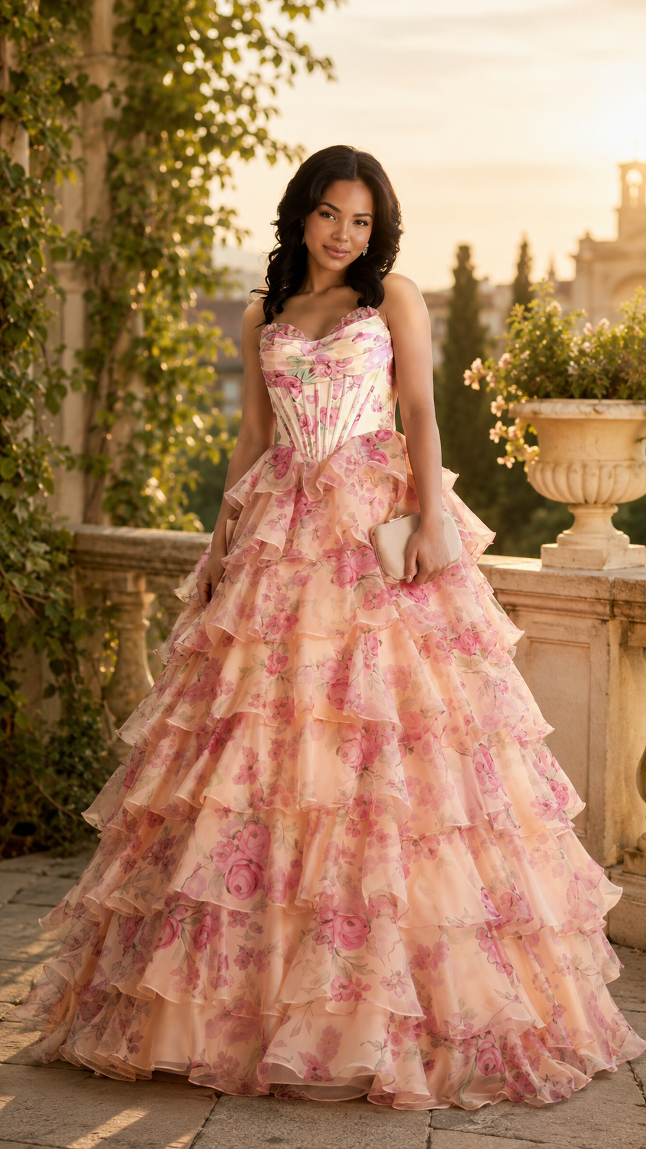 Floral Ruffle Ball Gown
