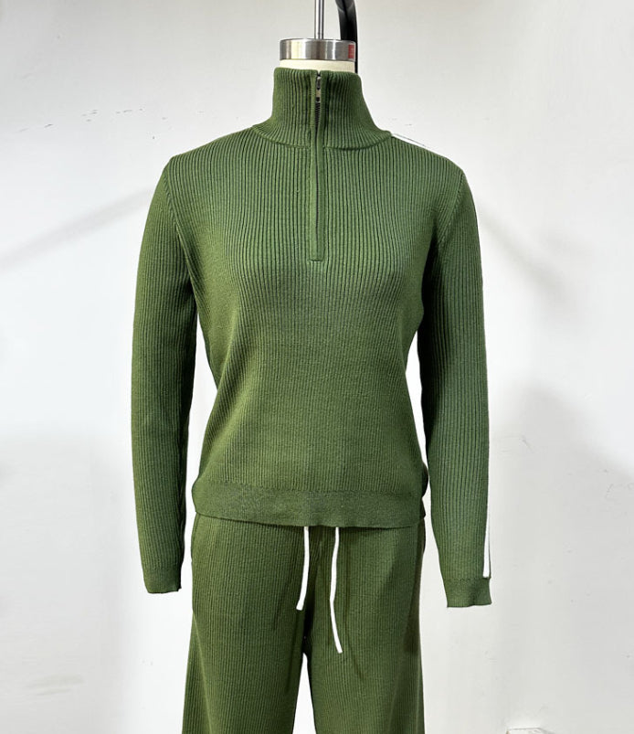 AutumnWinter Casual Sportswear Green Two-Piece Set