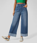 High-waisted Trousers-foot Curling Straight Jeans