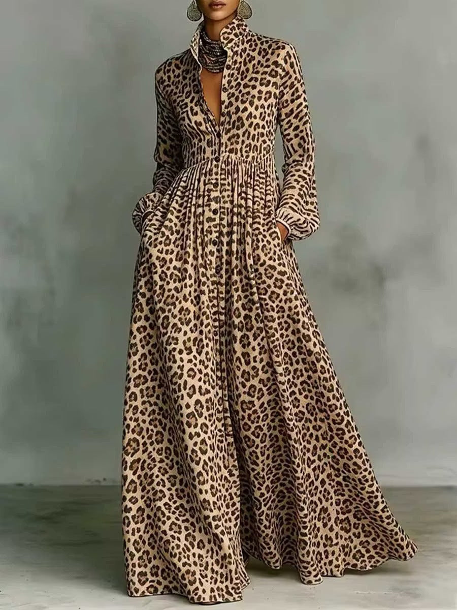 Leopard Print Shirt Maxi Dress