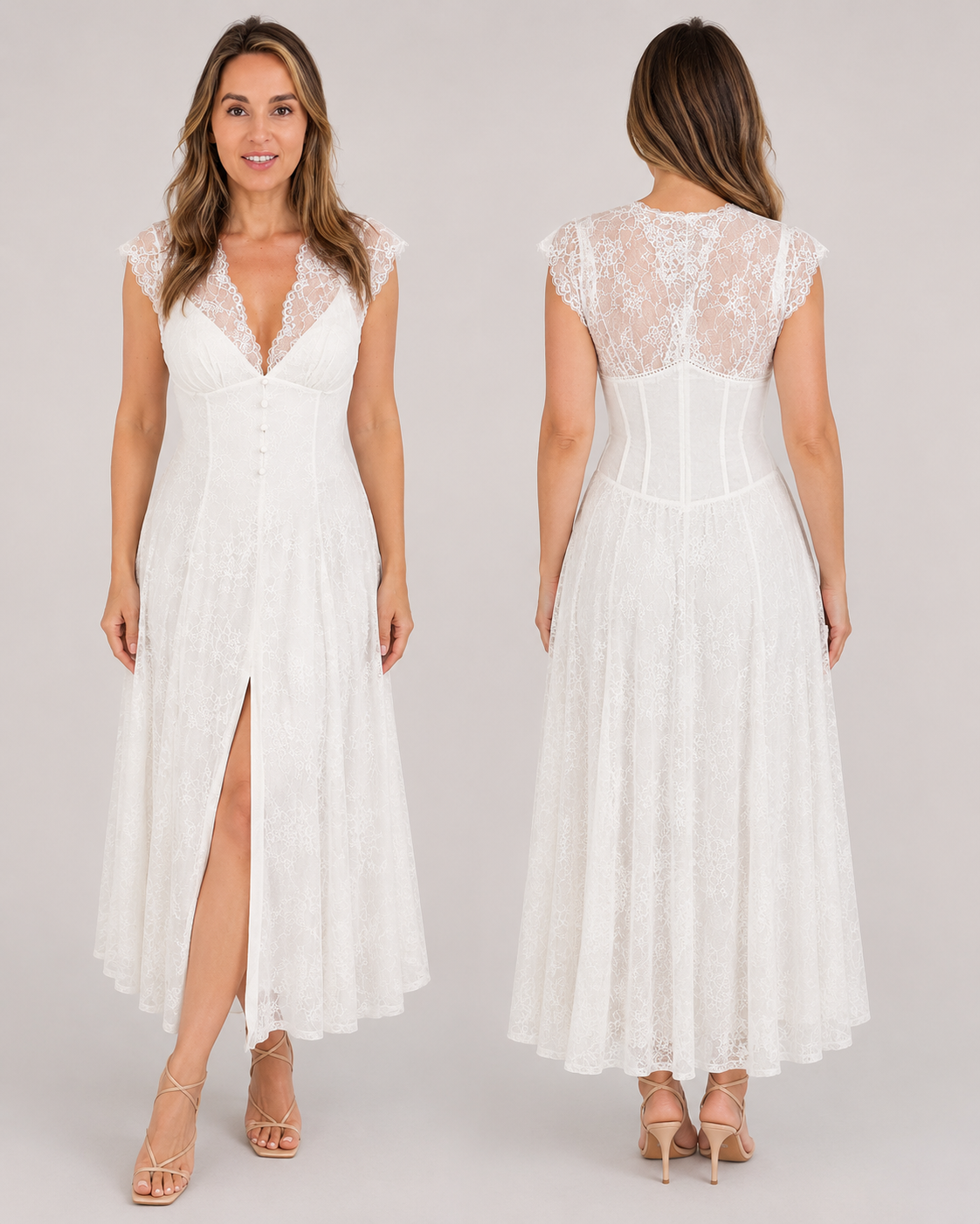 Lace Shapewear Midi Dress with Built-In Shorts