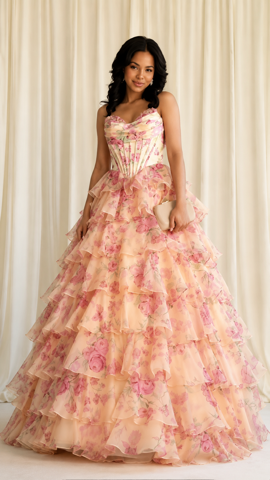 Floral Ruffle Ball Gown