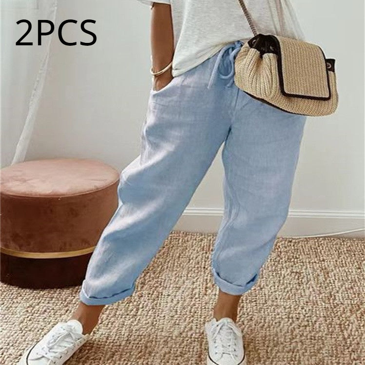 Women's Fashion Cotton Linen Solid Color Casual Pants