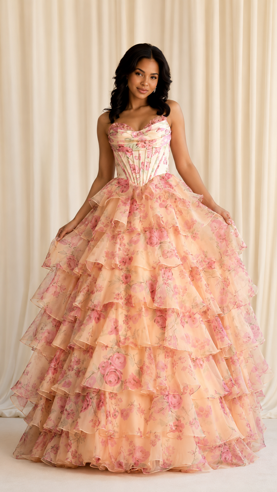 Floral Ruffle Ball Gown