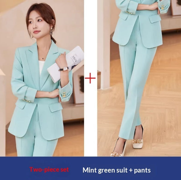 2pcs Casual Suit Lapel Button-down Blazer Jacket And Straight-leg Pants Office Commuting Business Trousers Set Clothing