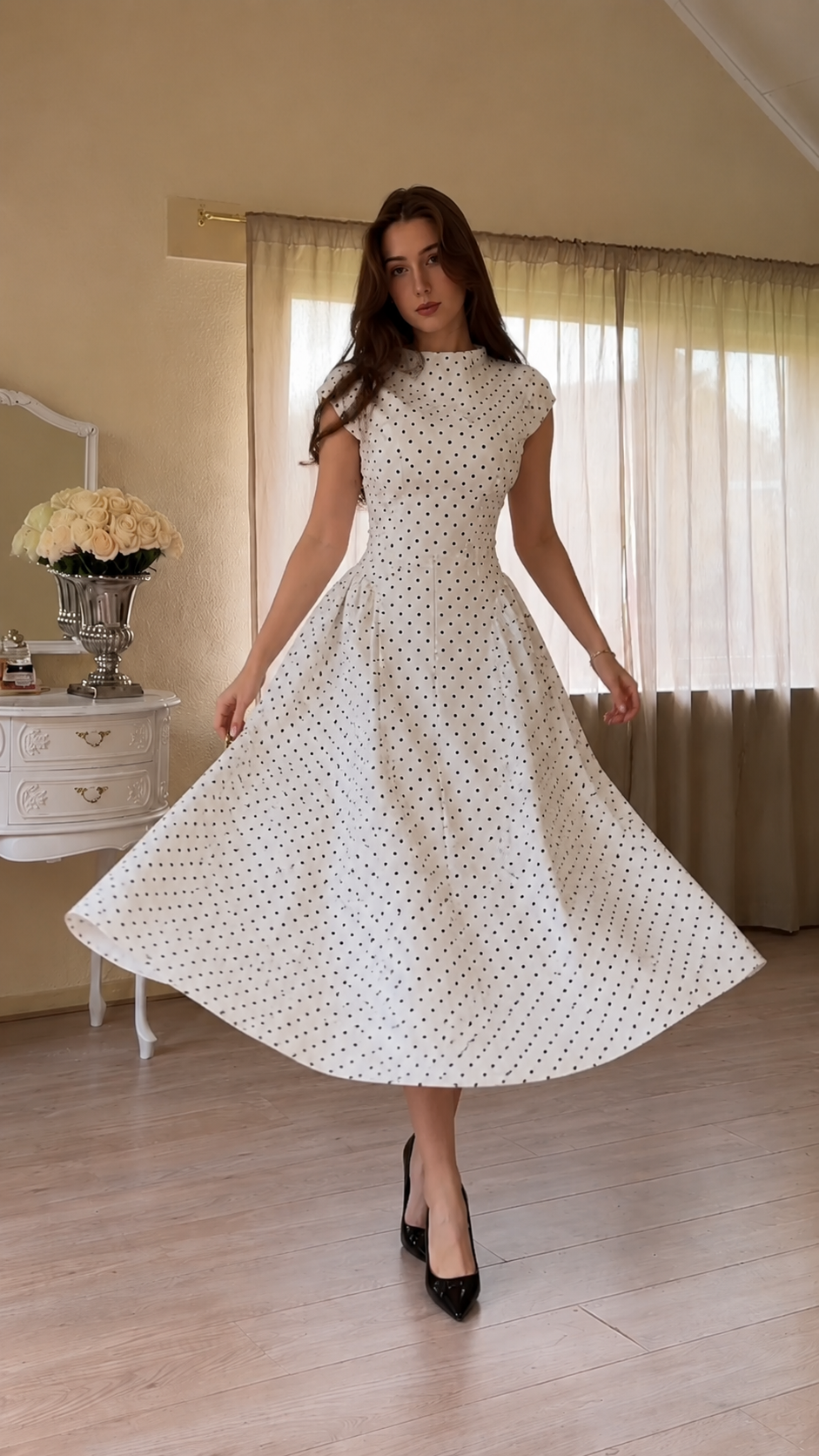 Paris Polka Midi Dress