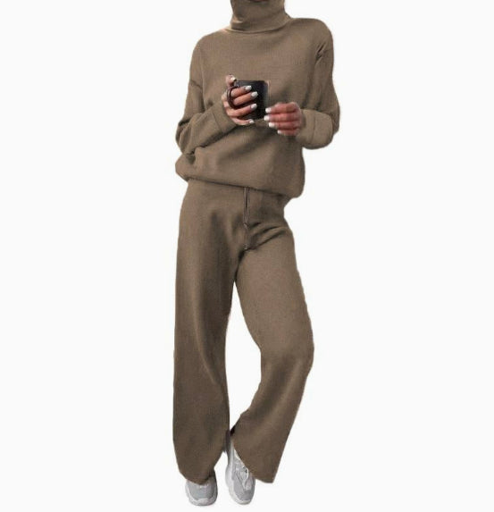 Casual Fashion Suits For Women Turtleneck Sweater And Drawstring Straight Pants