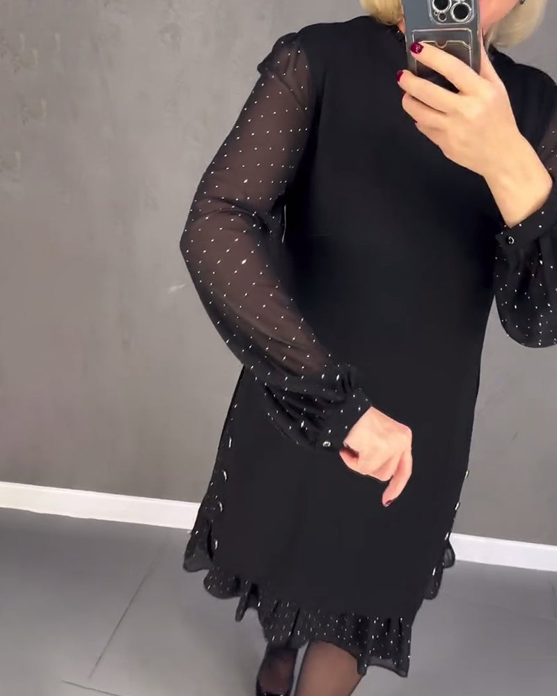 Long-sleeved polka dot dress