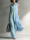 Contrast Sleeveless Tunic & Wide-Leg Pants Set Modern Sophistication, Effortless Tailored Style