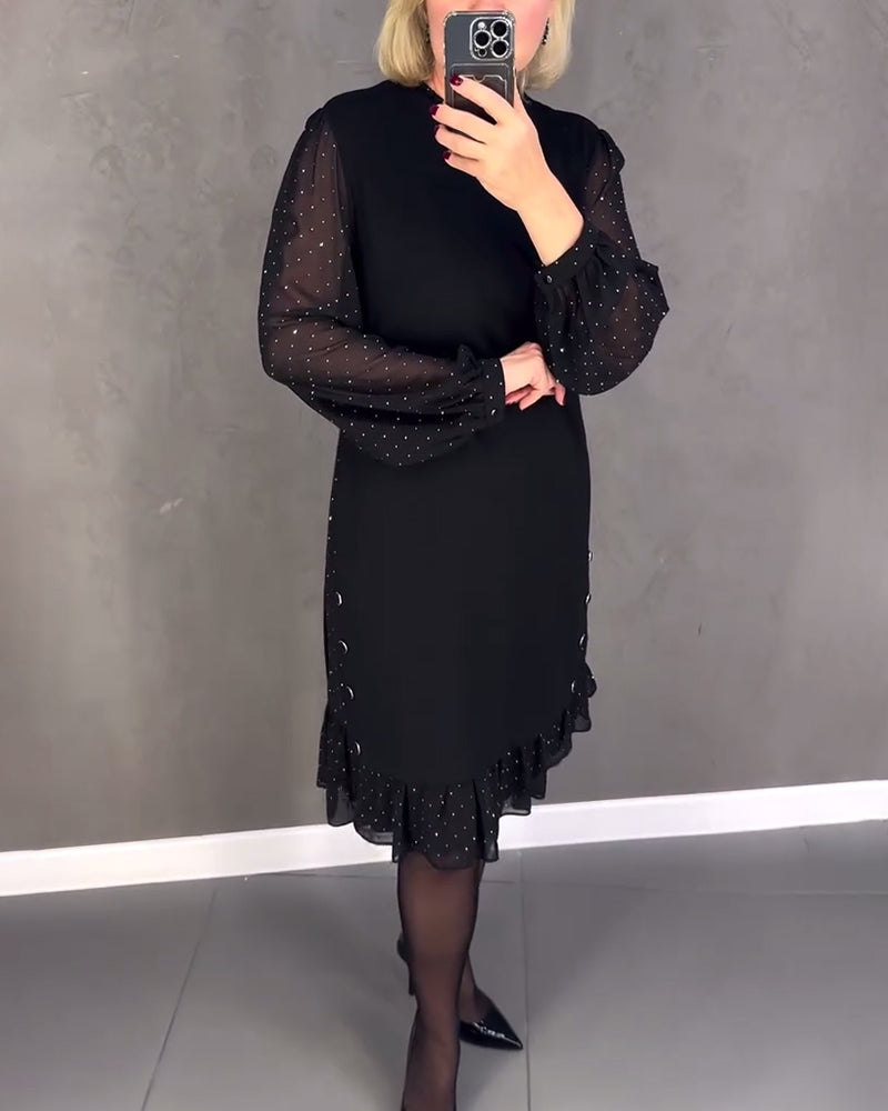 Long-sleeved polka dot dress
