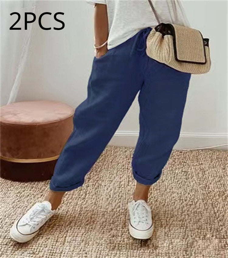 Women's Fashion Cotton Linen Solid Color Casual Pants