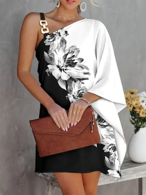 Blue Zone Planet |  Print Diagonal Neck Strapless Dress